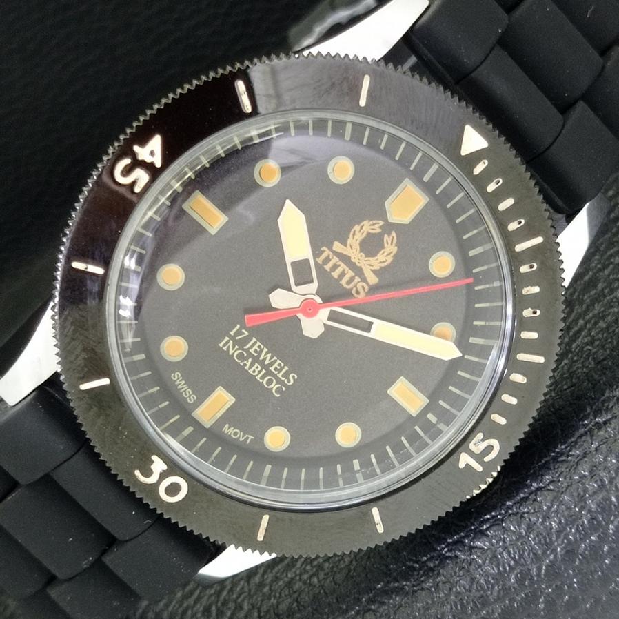 

40MM TURNABLE BEZEL MENS REFURBISHED SWISS TITUS BLACK DIAL WATCH a430715-2 R104-a430715