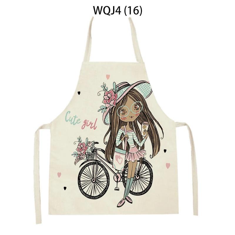 Lovely Cartoon Girl Pattern Linen Sleeveless Kitchen Aprons Women Men Home Cooking Baking Waist Bib Pinafore Antifouling Apron