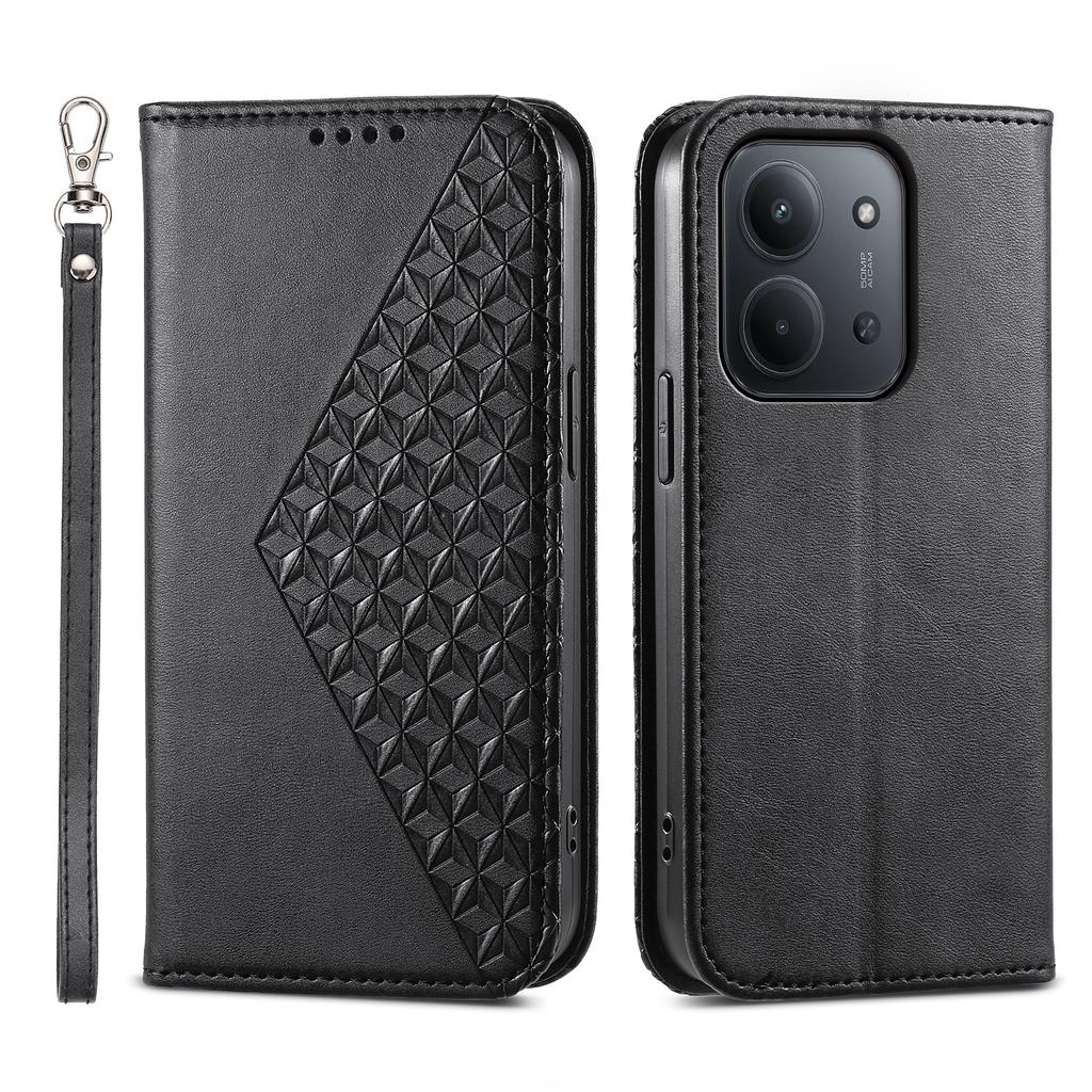 For Xiaomi Redmi 15C 4G (Global) (171mm)/Poco C85 4G Case Calf Texture PU Leather Wallet Phone Cover with Wrist Strap