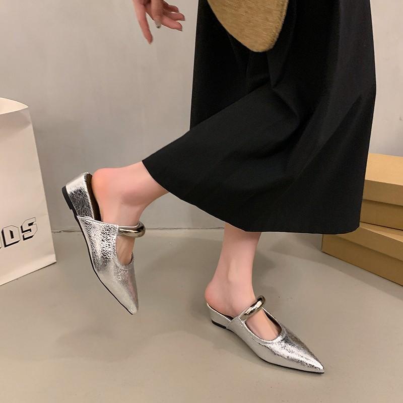 Temperament spitze Metallwort mit Taschenkopf Halbschuhe neue Keilabsatz Mittelhochschuhe Plateau Damen Hausschuhe