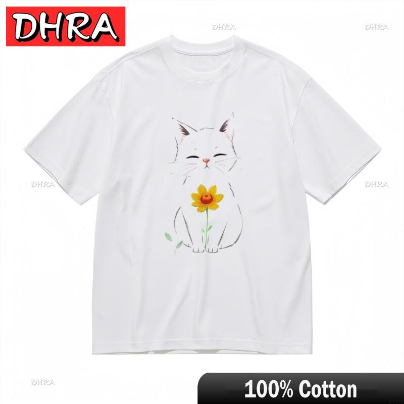 

Womens Breathable Classic TShirt Feline and Flower Design Tee Urban Aesthetic Tops TShirts for Women TShirt Femme 3XL