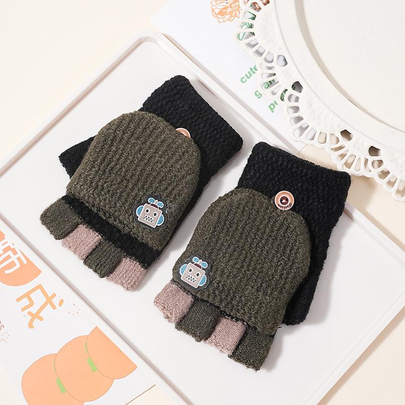 Cartoon Baby Chick Unisex Flip-Top Warm Gloves for Kids - Autumn/Winter