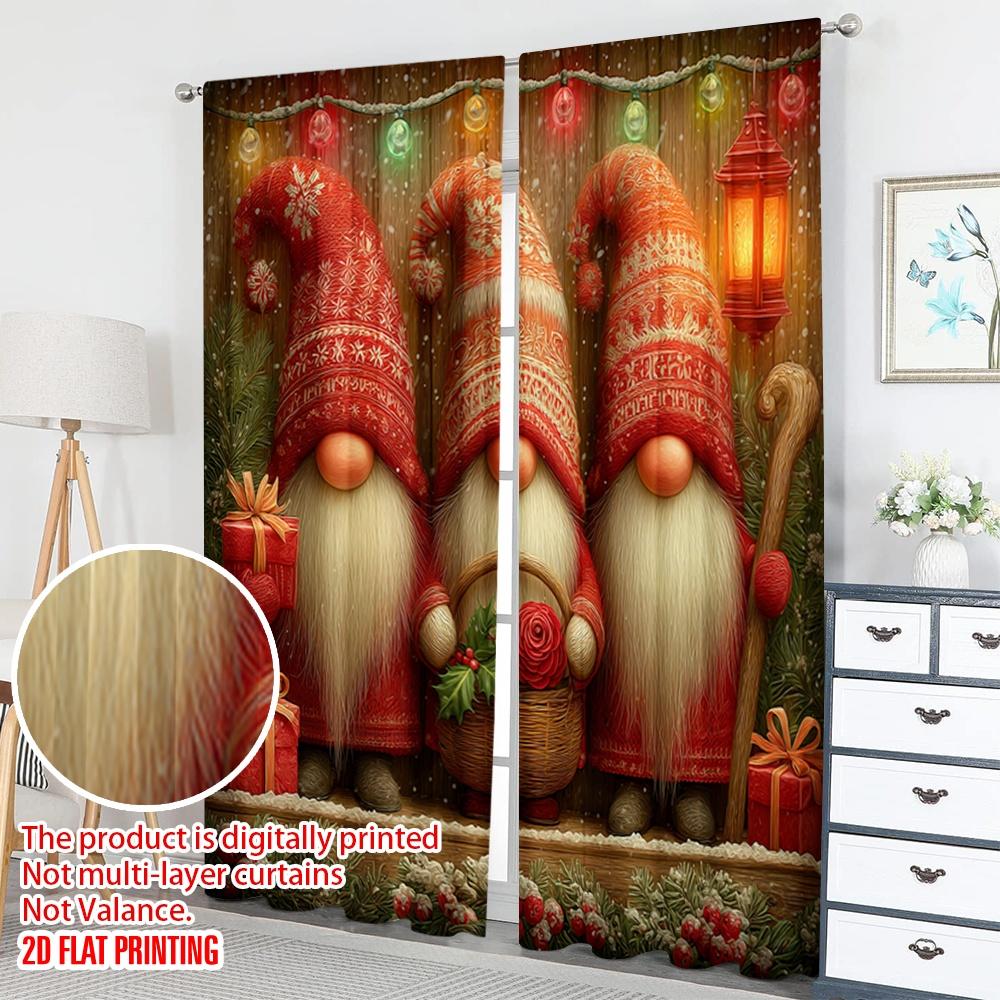 Set Of 2 Flat Printing Christmas Hot Curtains Gnomes Winter Snow Digital Printed Polyester Drapes Party Holiday Decor Curtain Made