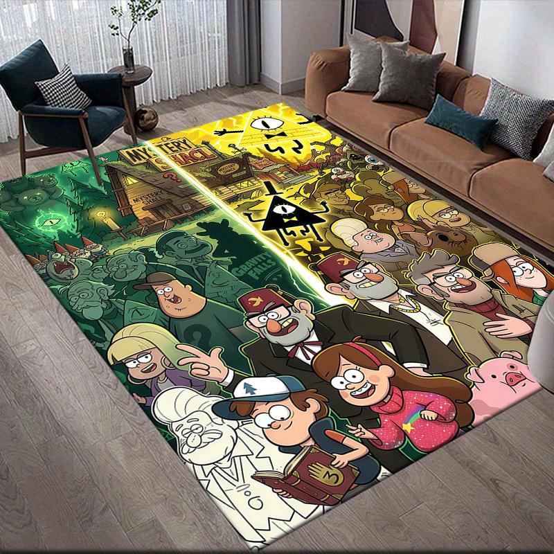 Gravity Falls Home Sofa Decoration for Living Room & Bedroom, Non‑Slip Play Flannel Floor Mat for Game Room