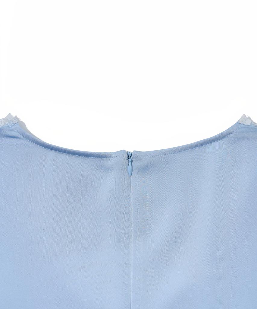 YOUHEE Ribbon Lace Shirring Blouse Light_Blue