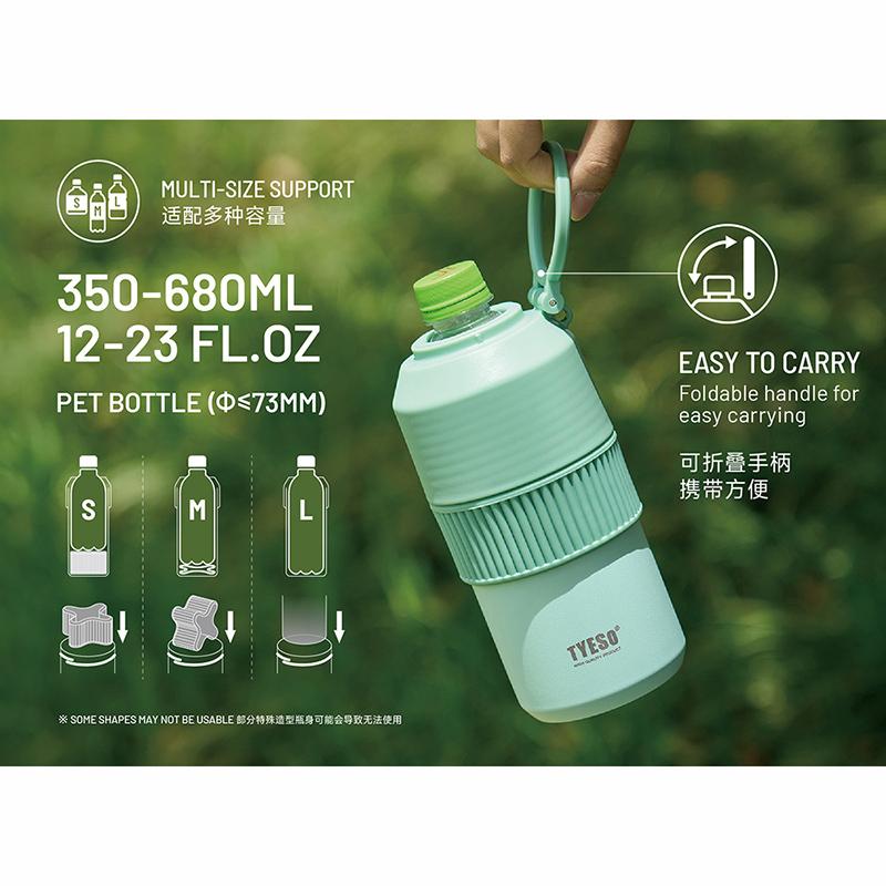 TYESO Vakuumisolierter Flaschenkühler für Haustierflaschen, Weinflaschen, Kaffee, Edelstahl, Sommer, Outdoor, Tragbar, Inklusive Becher
