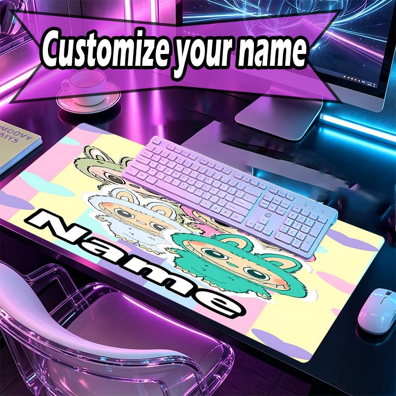 Custom Name Personalized Labubu Pattern Mousepad, Laptop PC Desk Mat, Decorative Desk Mat for Home Keyboard Pad Gift