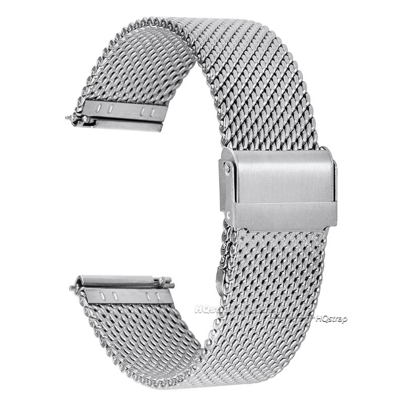 

Universal Milanese Loop Strap Silver Metal Stainless Steel Quick Release Replacement Smart Watch Band Bracelet 18mm 20mm 22mm 18mm
