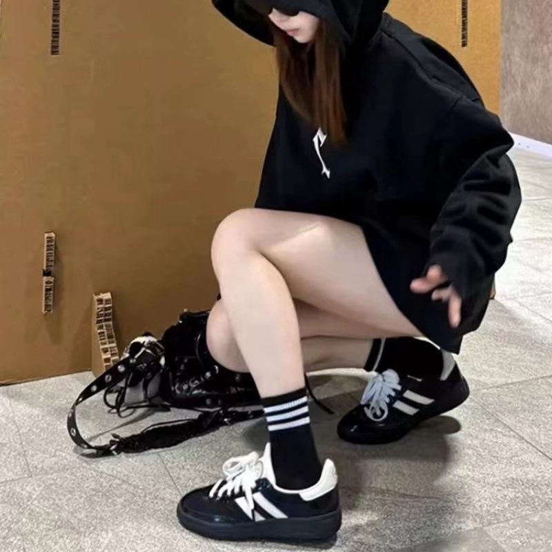 Platform Women's New Black and White Casual Retro Striped Sports Versatile Board Shoes