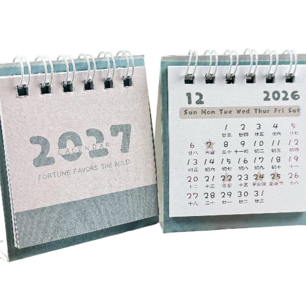 Creative 2027 Mini Calendar Thick Paper Portable Office Desktop Calendar Minimalist Spiral Binding Checklist Planner