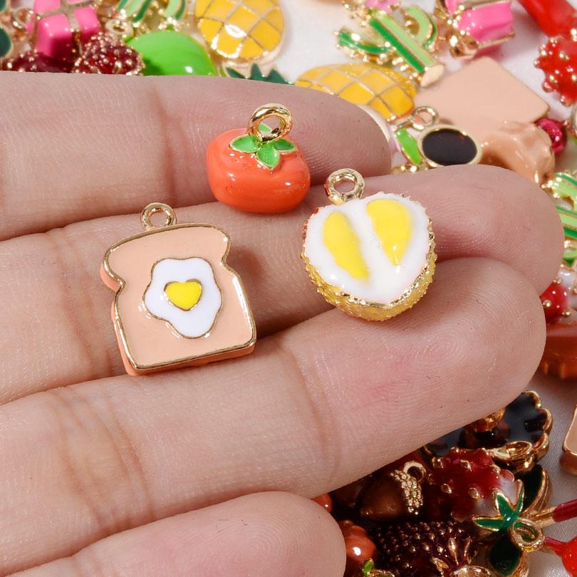 5/24pcs Cake Coffee Food Pendant Enamel Chilli/Strawberry/Cherry Charms For Jewelry Making Bulk DIY Bracelets Necklace Pendants