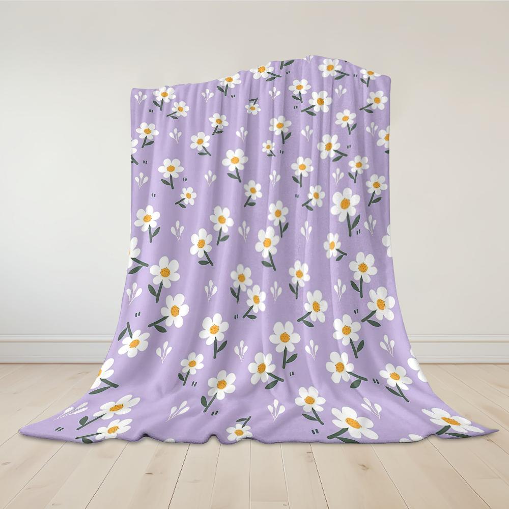 Lilac Daisy Sprig Flannel Blanket Warm Soft Halloween Christmas Couch Warm Cozy Decorative Decor Gift for All Season