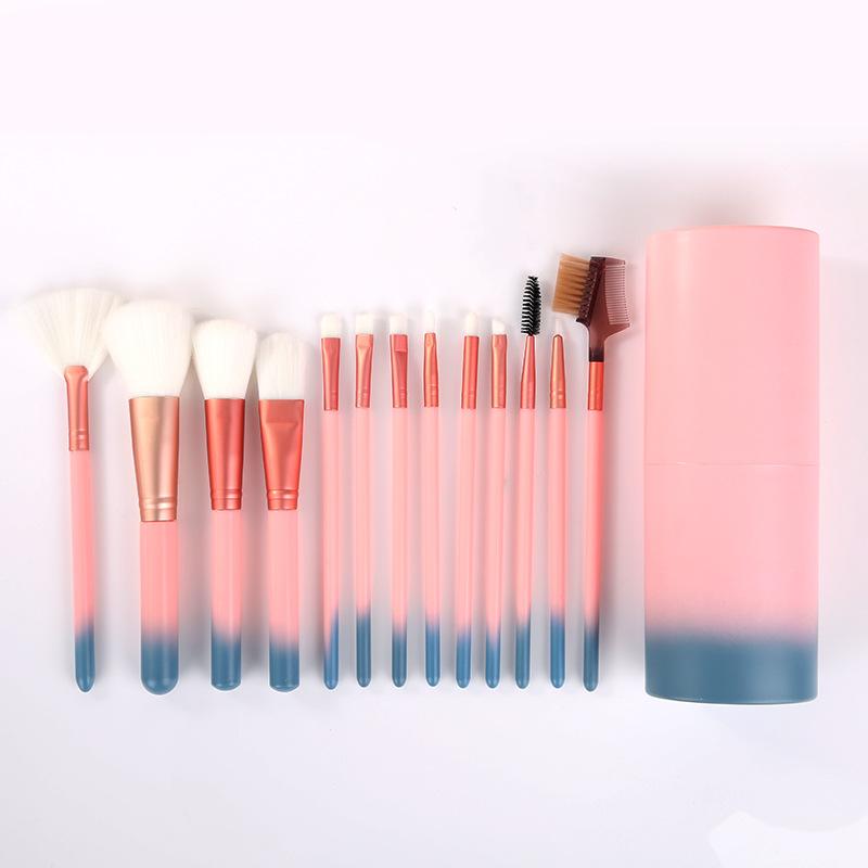 Hot Selling 12cs Professional Makeup Brush Set  Woman Vegan Hair Blue Pink Makeup Brush Set