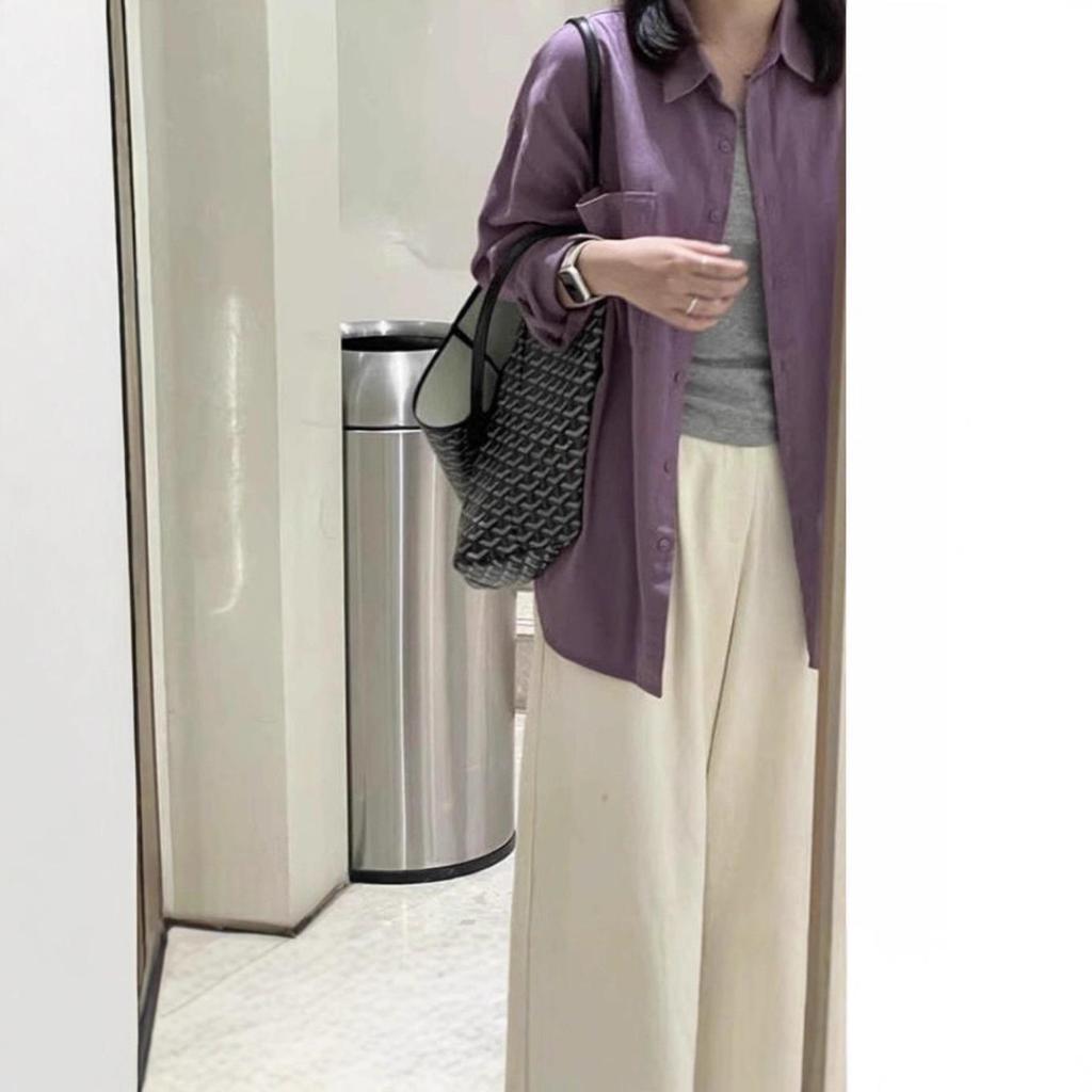Giacca Camicia da Donna Viola in Cotone a Manica Lunga, Stile Coreano, Vestibilità Larga, per Primavera e Autunno
