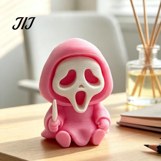 Three Dimensional Skull Art Pieces Halloween Ghost Statue, Cartoon Skeleton Sculpture, 3D Printed Textures Small Spooky Accents for Shelves