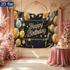 Birthday Party Flowers Butterflies Balloons Banner, Pastel Polyester Backdrop for Wall Hanging Decor