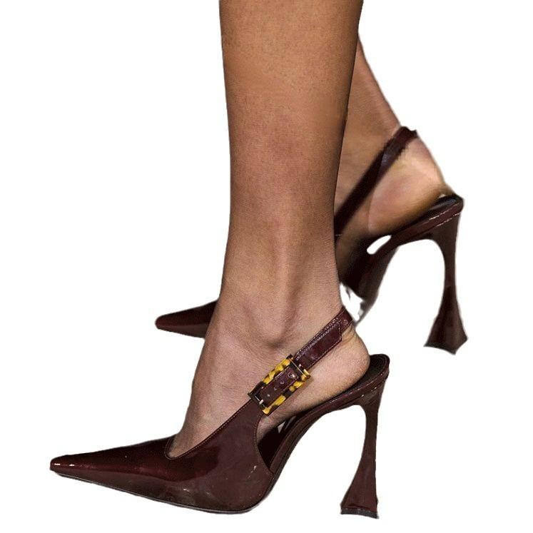 Pointed temperament stiletto high heels women's 2024 summer one-word buckle with versatile single shoes women's non-slip outer fashion shoes