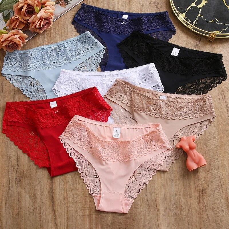 3PCS/Set Women's Panties Lace Silk Satin Underwear Sexy Lingerie Soft Comfortable Female Briefs Sweet Cozy Underpants