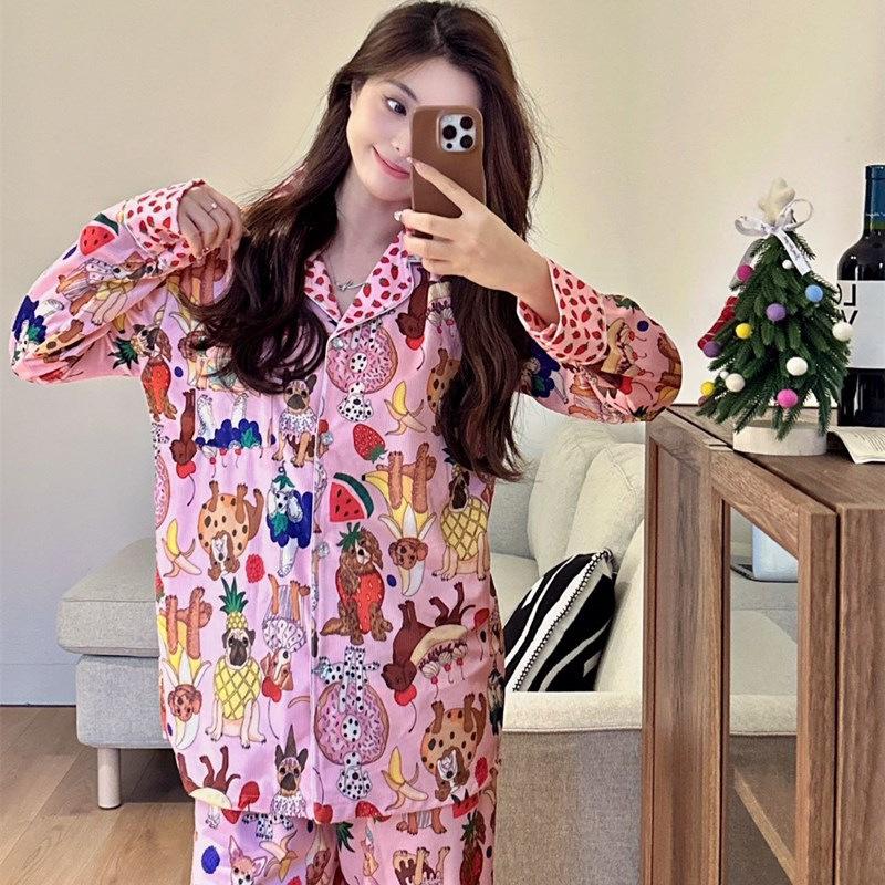Pearl Velvet Autumn Winter Internet Popular Pajamas Women's Printed British Style Niche Entry Luxury Lapel Suit Home Clothes