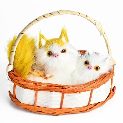 Cat Soft Toys - Cat In Basket Mini Kitten Doll with Realistic Meow Sounds - Touch-Activated Cat Toy Doll Decor for Office Desk,