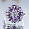 Cute Female Purple Zircon Stone Flower Ring Silver Color Engagement Charm Wedding Jewelry For Women