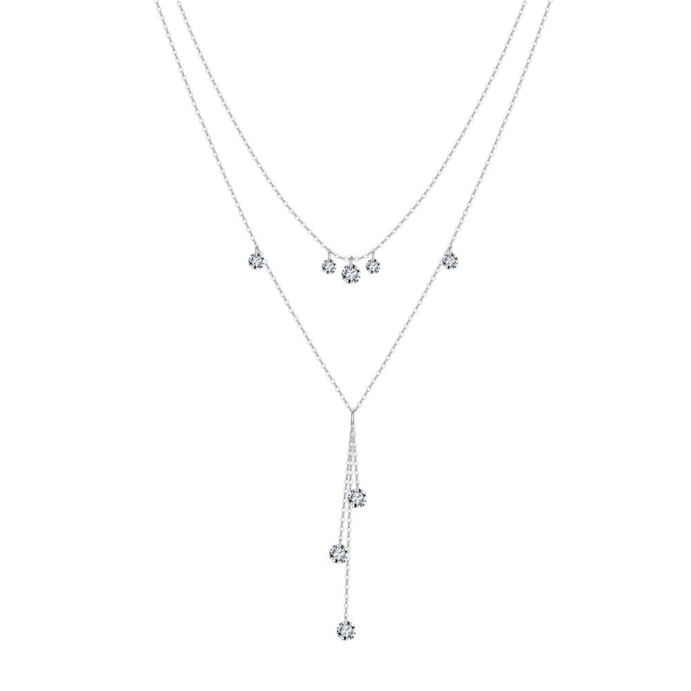 BQN20 Tassel Zirconia Pendant Bohemian Double Layer 925 Sterling Silver Stacking Choker Necklace