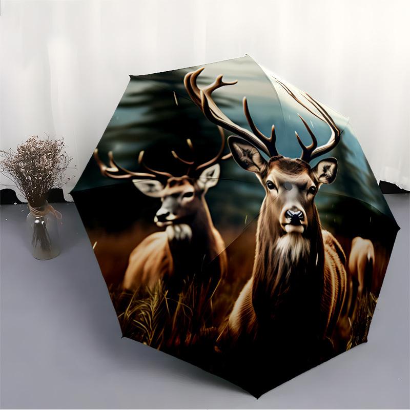 1pc Deer Forest Auto Folding Umbrella, Sturdy And Durable Automatic Folding Umbrella with 8 Ribs, Convenient for Outdoor Use129