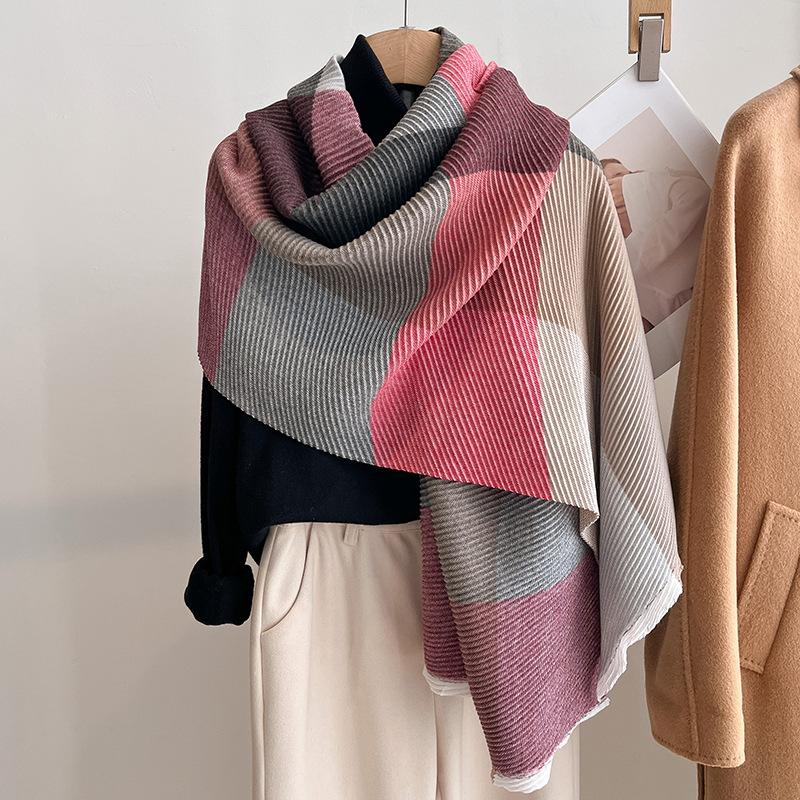 Geplooide Genaaide Regenboog Sjaal Voor Vrouwen In Winter Warm Kasjmier Koreaanse Veelzijdige Sjaal Sjaal Jacquard Sjaals One Size gray