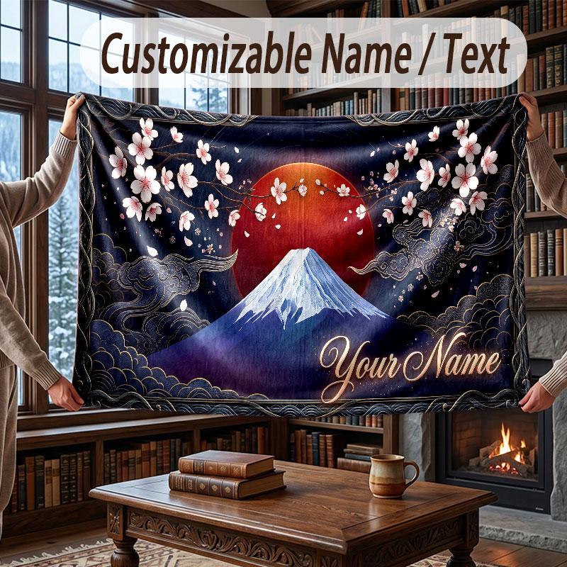 Floral Garden Theme Throw Blanket Custom Name Text Personalized Blanket Soft Cozy Blanket for Home Sofa Bed