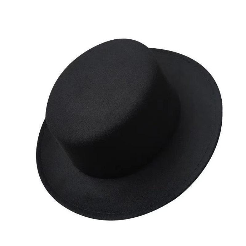 Autumn and Winter British Woolen Hat Men's Fashion Trendy Casual Versatile Stage Hat Men's Performance Flat Top Hat Women