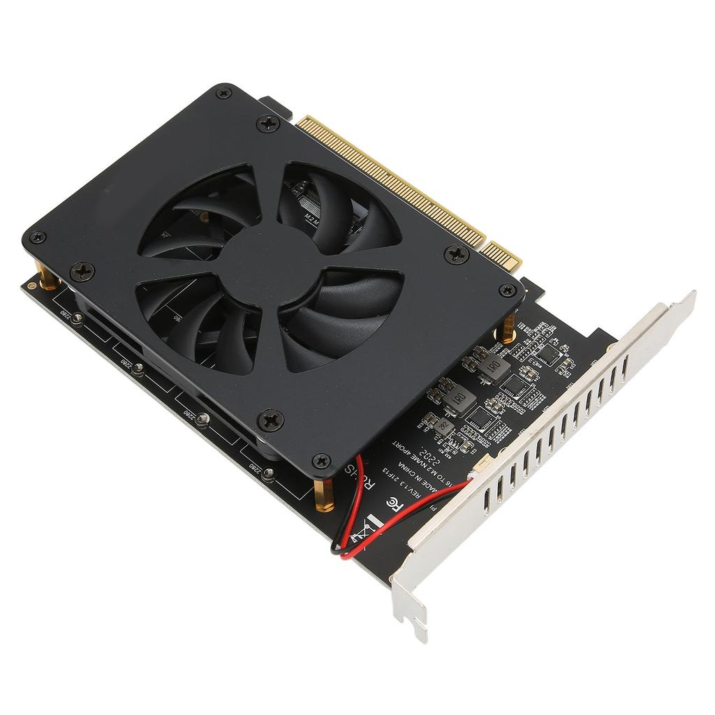M.2 PCIE Adapter PCIe 4.0 X16 to 4 Port M.2 NVMe with Cooling Fan NVME Raid Card 4x32Gbps M.2 SSD