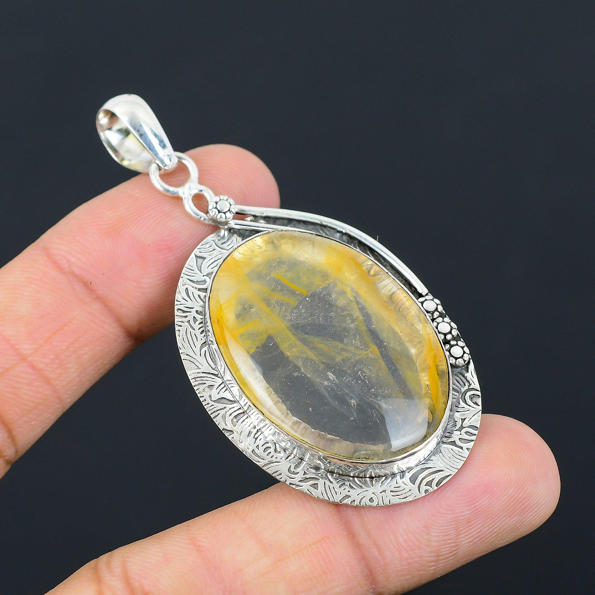 Распродажа ко Дню дочерей Золотистый рутиловый кварц Новый кулон Стерлинговое серебро 925 пробы