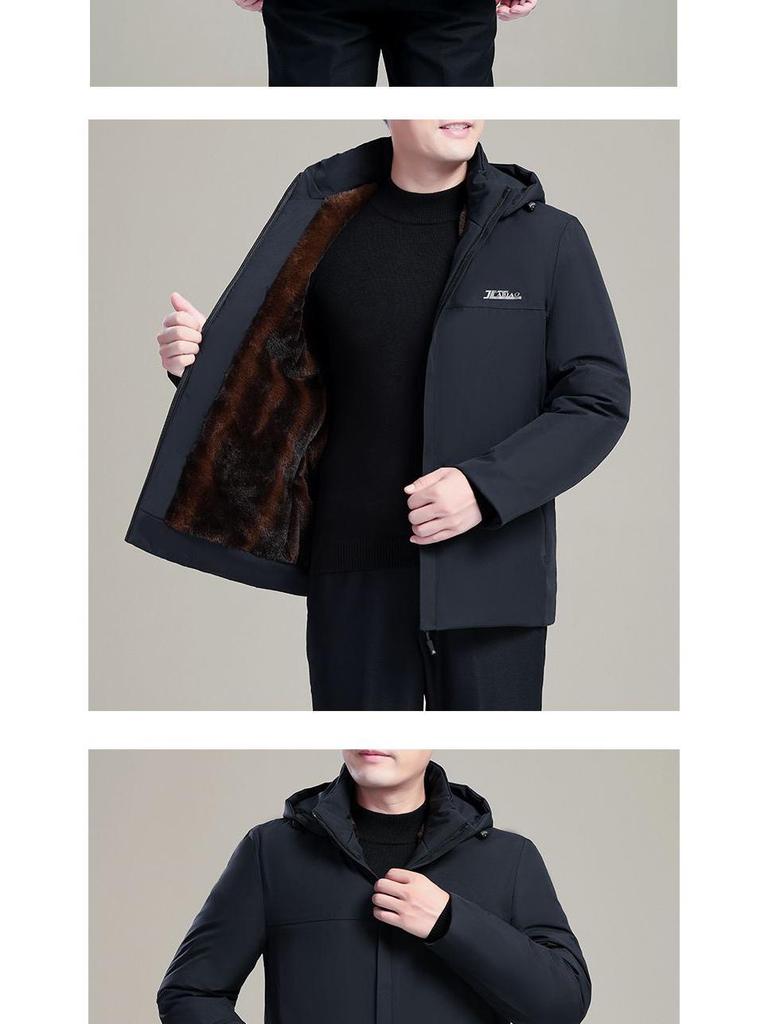 Woodpecker Men's Winter Down Jacket: Thick, Warm, Business Style, Plus Velvet, for Middle-Aged Dads.