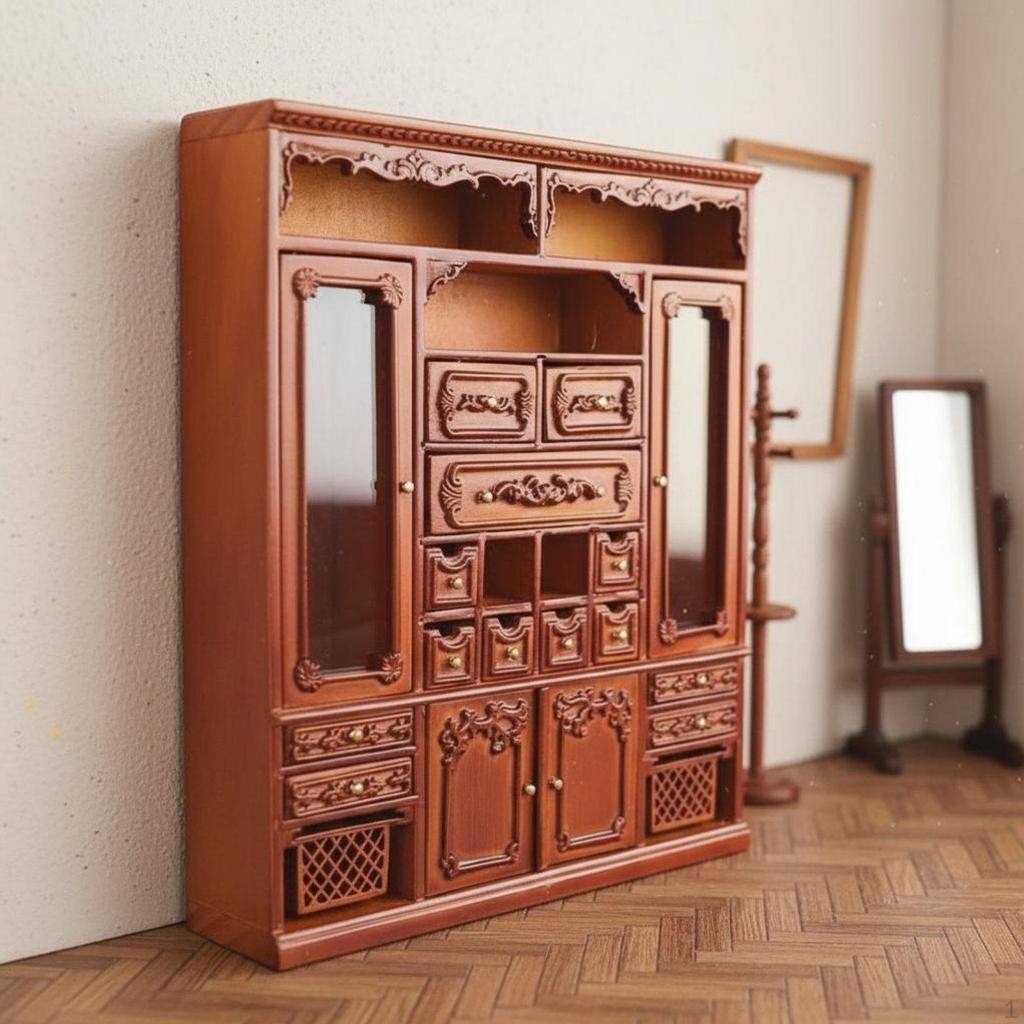 1:12 Scale Wardrobe European Dollhouse Display Cabinet Collectible Model Miniature for