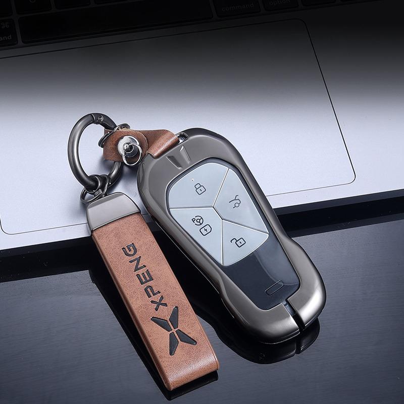 For Xpeng G6 G9 Car Key Case Zinc Alloy Leather Full Protection Key Cover Leather Remote Fob Holder Keychain Auto Accessories