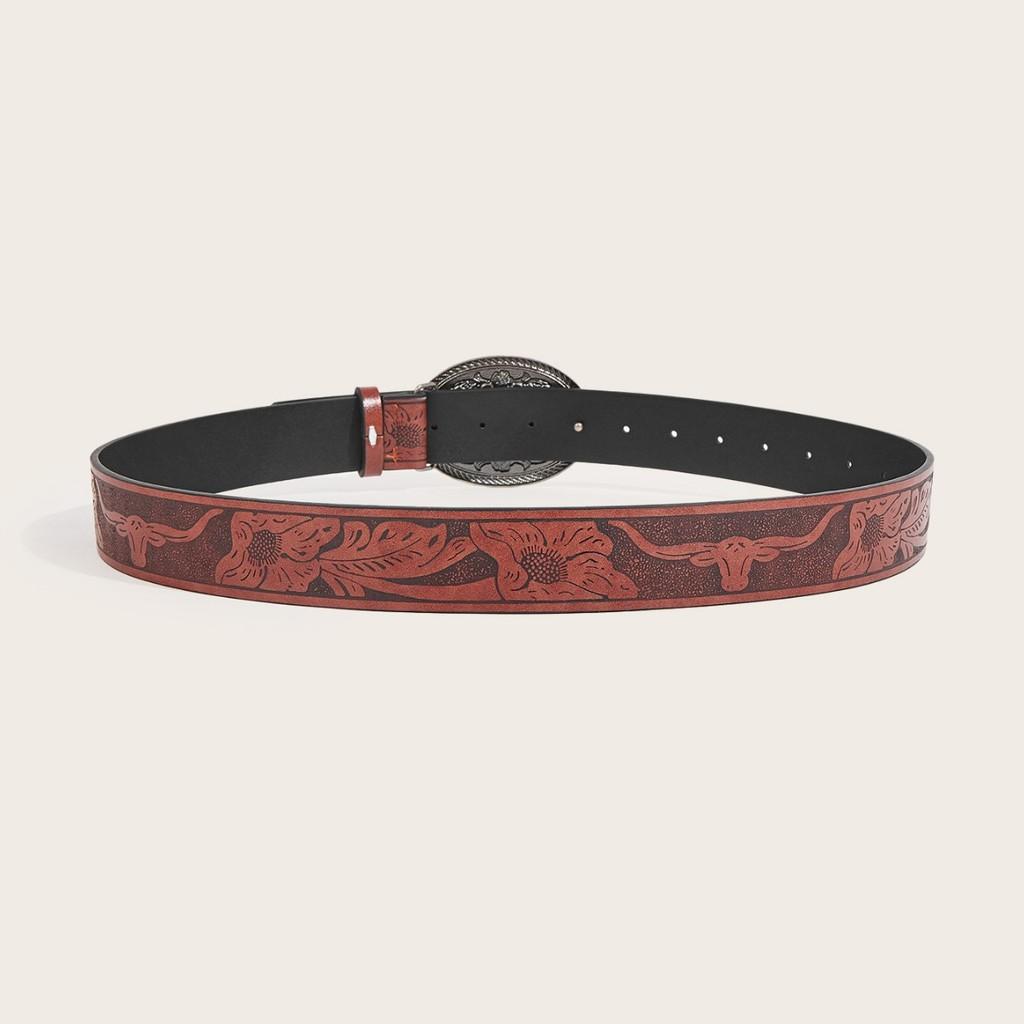Western Cowboy Pu Leather Belt With Horse Alloy Fastener Design For Fashion Enthusiasts