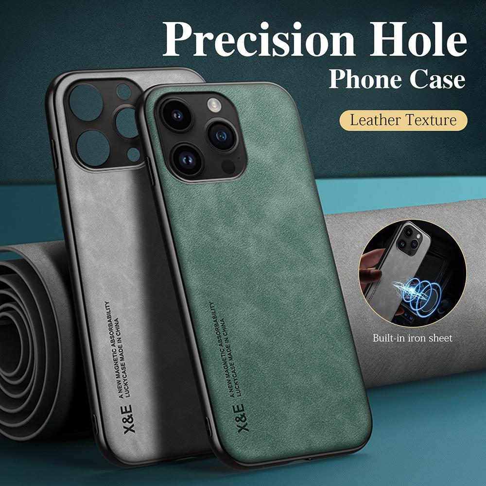 Luxury Genuine Leather Case for IPhone 16e 16 15 14 13 12 11 Pro Max X XS XR 7 8 Plus SE Magnet in Car Back Cover Man Shockproof