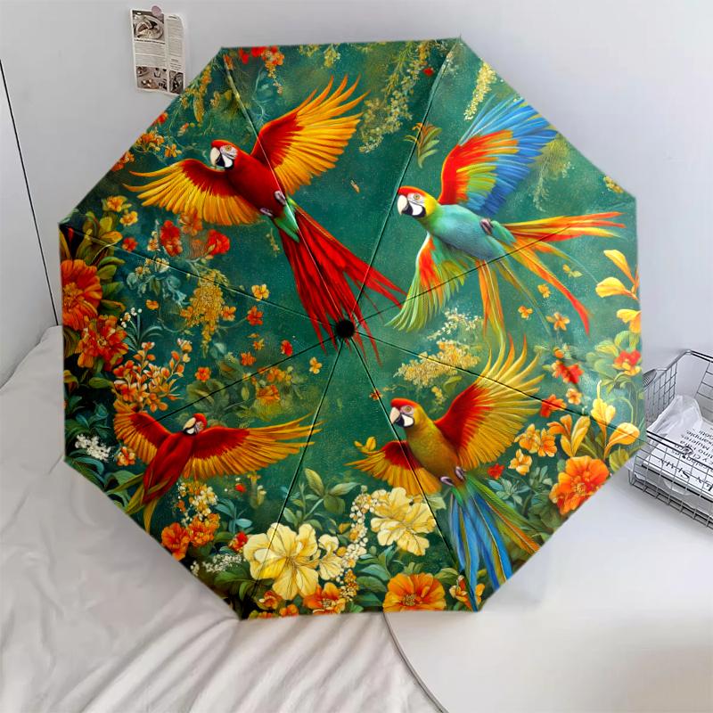 1 PC Automatic Folding Umbrella - Macaw Pattern, Portable & Foldable Design with 8 Ribs, Christmas Birthday Gifts