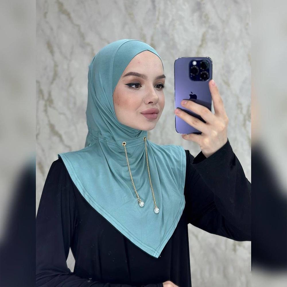 XQY500332 Middle Eastern Metal Chain Rhinestone Pullover Hat for Women - Fashion Ethnic Headscarf
