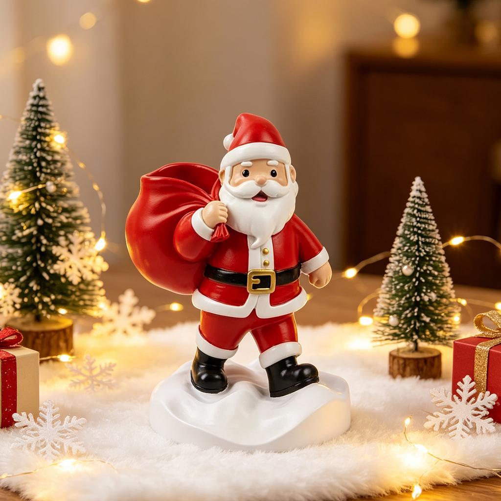 Resin Santa Claus Tabletop Decorative Figurine with Storage Planter Christmas Holiday Ornament for Home Office Desk Display