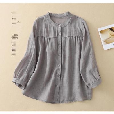 Versatile Women's Seven-Sleeve Cotton Linen Summer Blouse