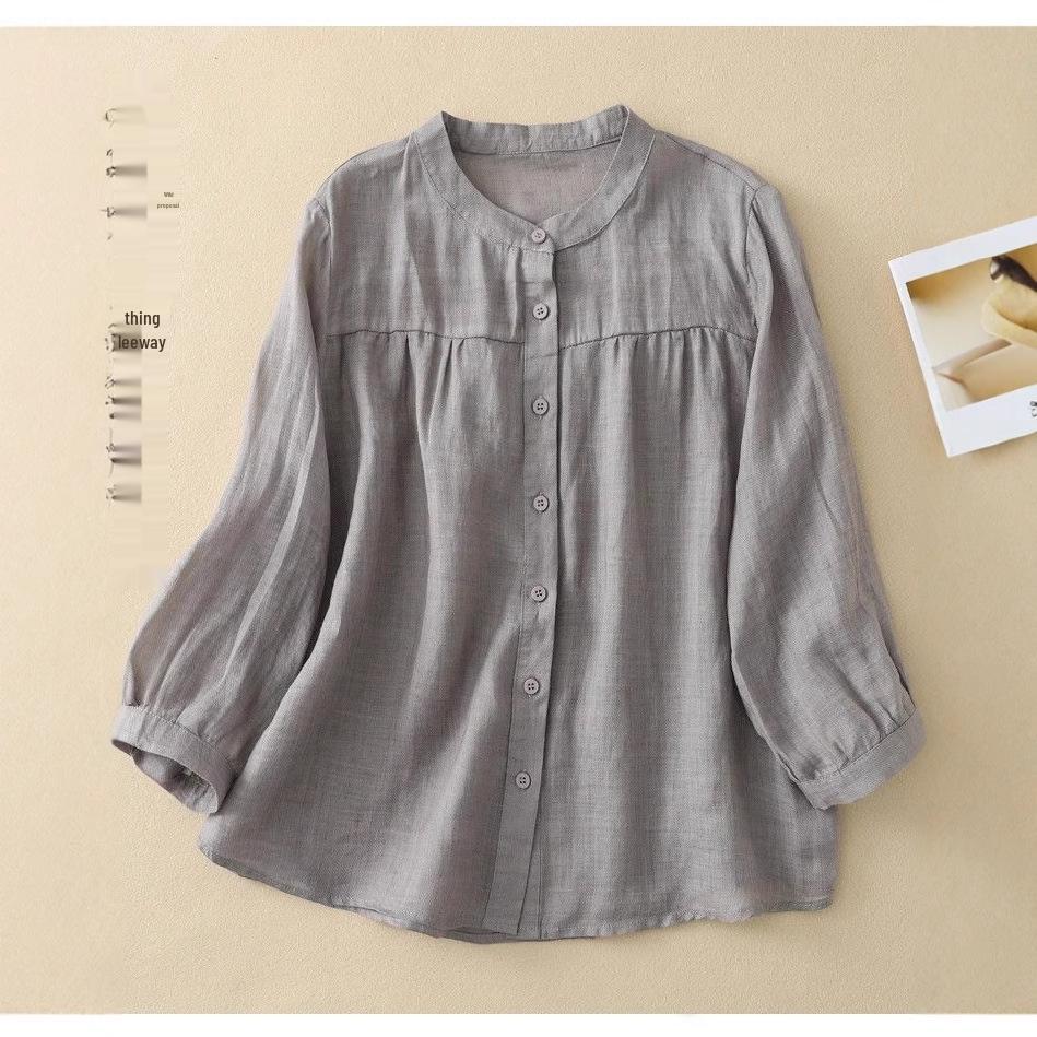 Versatile Women's Seven-Sleeve Cotton Linen Summer Blouse