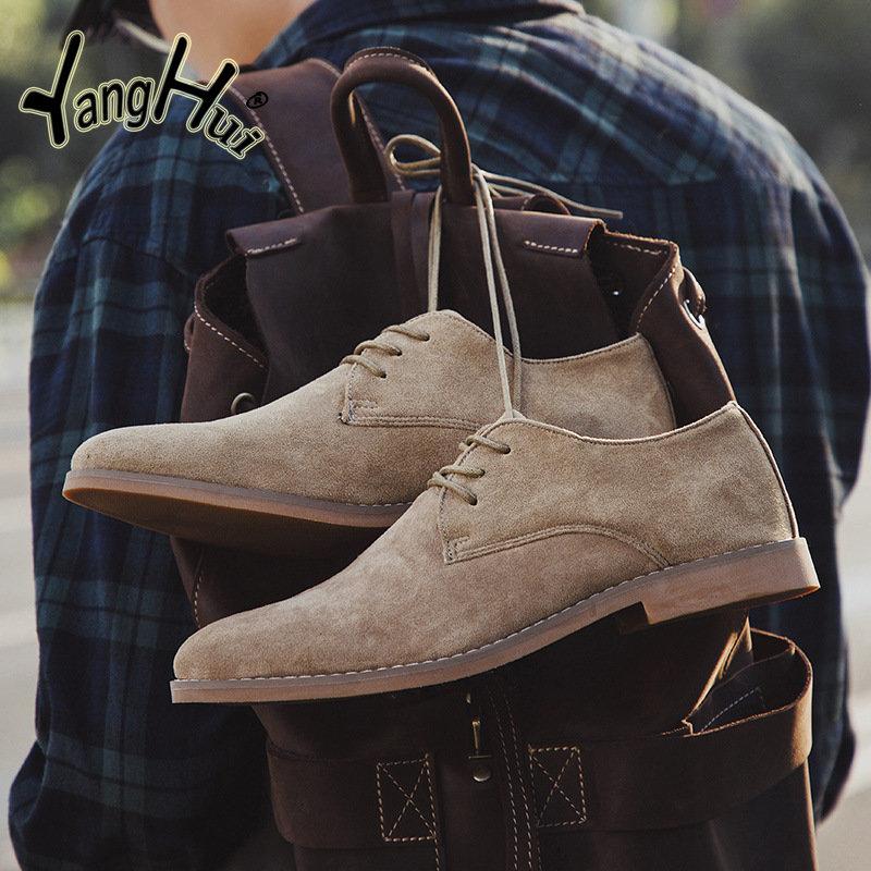 2024 Nové pánské společenské boty Semišový britský styl Ležérní obchodní Šněrovací Retro Khaki Pánské boty Velká velikost Módní Jaro Podzim