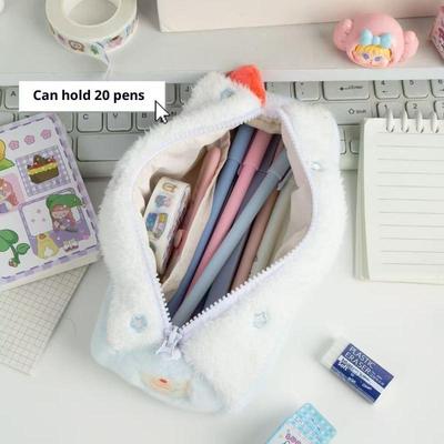 1 pièce Mignon Crème Rouleau Suisse Peluche Trousse à Crayons Grande Capacité Élève Scolaire Sac de Rangement Papeterie