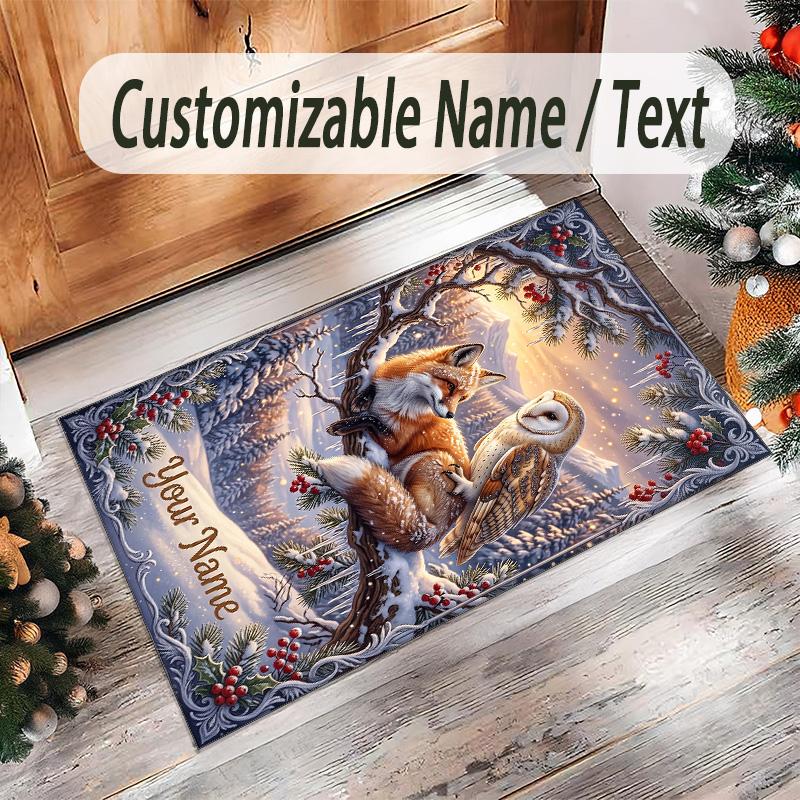Covor de podea din catifea de cristal cu tematică animală, personalizat cu nume și text, covor cald pentru decorarea casei