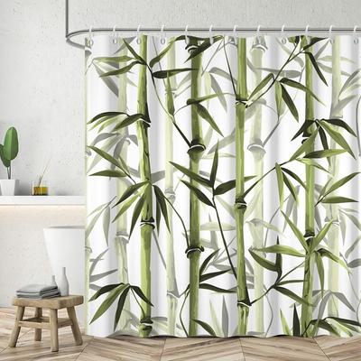 Green Bamboo Shower Curtain Bamboo 3D Printed Outdoor Bathroom Curtain Japanese Asian Zen Spa Spring Botanical Waterproof Fabric