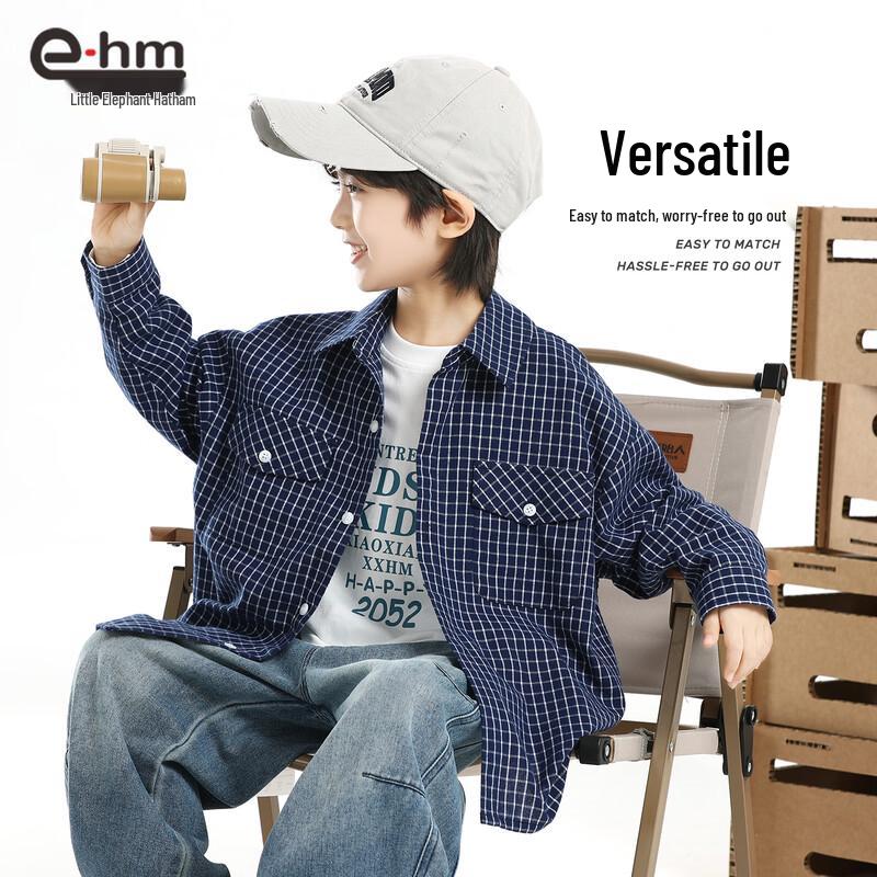 Little Elephant Hamm Boys' Plaid Long-Sleeve Shirt
