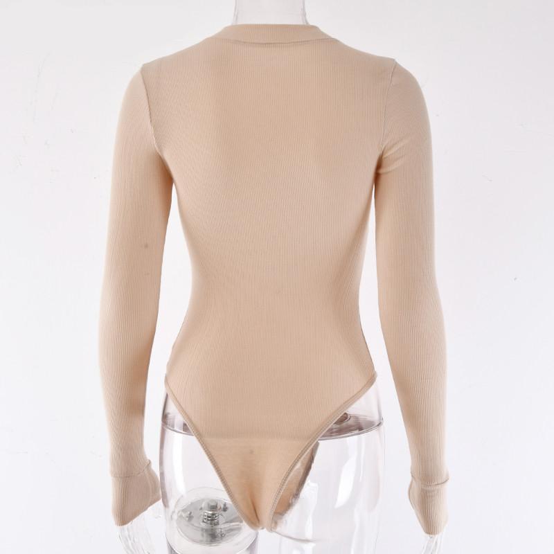 2021 Ležérní Jednodílné body Body Sexy Pletené body s výstřihem do V Ženy Černá Knoflíčky s dlouhým rukávem Dlouhé rukávy Dámské kombinézy