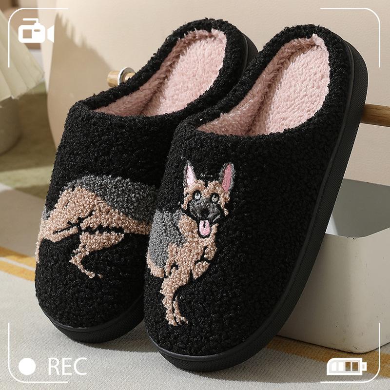 

New comfortable home cute cartoon wolf dog winter cotton slippers men and women couple warm indoor cotton slippers sole 36/37 for 35-36 feet
