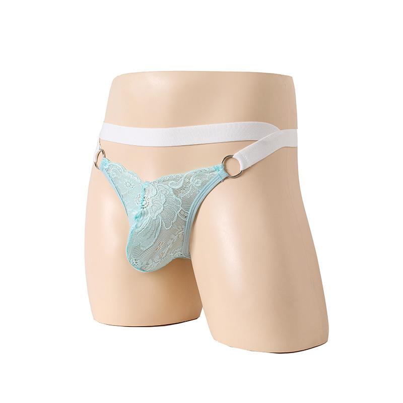 Sissy Pouch G-String Men'S Lingerie Lace See Through Jockstrap Thong Gay Hollow Back Underwear Low Waist Crossdressing Panties